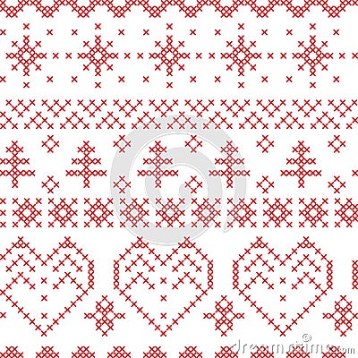 Xmas seamless pattern inspired by nordic stitching cross patterns Vector Illustration