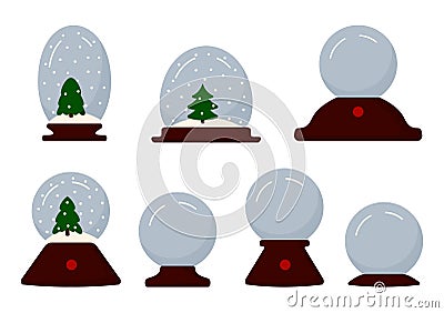 Xmas snow globe fir tree flat icon ball vector set Vector Illustration