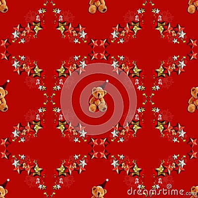 Xmas Teddy Bears Seamless Pattern Stock Photo