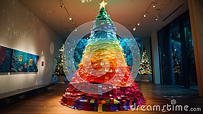 Xmas tree made by paper stickers. Christmas, New year and business concept. Reminding of unfinished tasks and new goals. Stock Photo