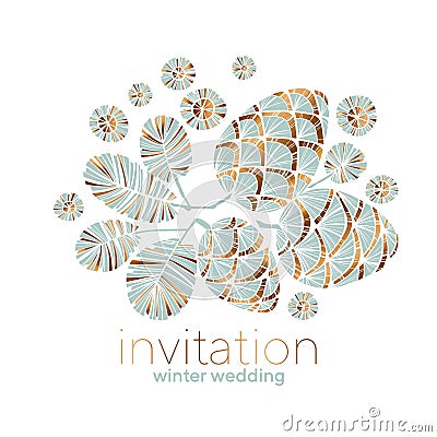 Xmas vibes pastel teal green pine cone composition Vector Illustration