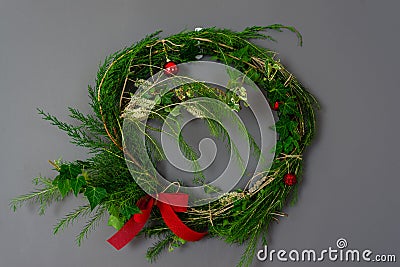 Xmas wreath made with bottle brush leaves Stock Photo