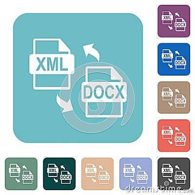 XML DOCX file conversion rounded square flat icons Vector Illustration