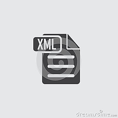 XML icon in black on a gray background. Vector illustration Vector Illustration