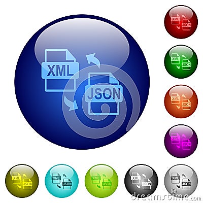 XML JSON file conversion color glass buttons Vector Illustration