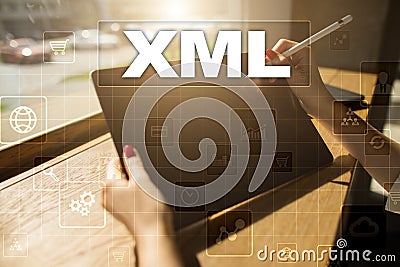 XML. Web development. Internet and technology concept. Stock Photo