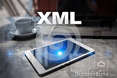 XML. Web development. Internet and technology concept. Stock Photo