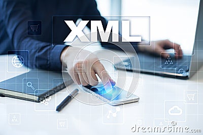XML. Web development. Internet and technology concept. Stock Photo