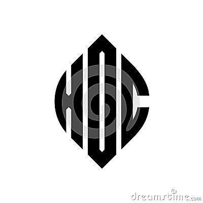 XOC circle letter logo design with circle and ellipse shape. XOC ellipse letters with typographic style. The three initials form a Vector Illustration