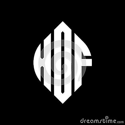 XOF circle letter logo design with circle and ellipse shape. XOF ellipse letters with typographic style. The three initials form a Vector Illustration