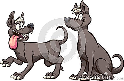 Cartoon Mexican Xolo hairless dogs walking and sitting Vector Illustration