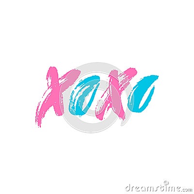 Xoxo. Hand drawn lettering. Happy Valentine`s Day. Hugs and kisses. Love. Ink letters. Textured word Vector Illustration
