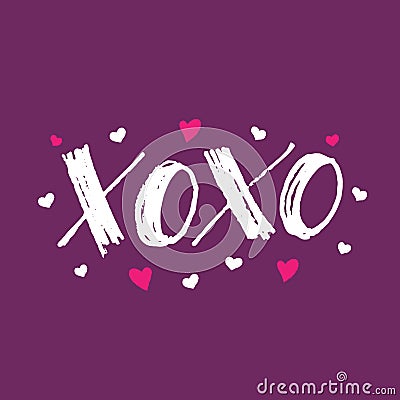 XOXO. hugs and kisses cards for Valentines Day. Hand drawn marker lettering with hearts. Vector illustration text Vector Illustration