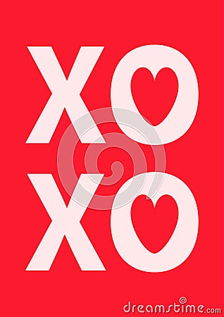 XOXO. Hugs and kisses lettering. Heart shape sign symbol. Happy Valentines Day greeting card, poster, banner. Typography. Social Vector Illustration