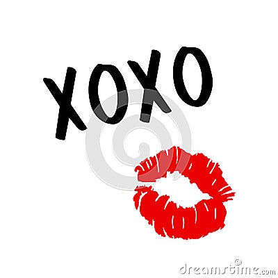 XOXO - hugs and kisses . Lip kiss. Red female lips. Valentines day. Vector Vector Illustration