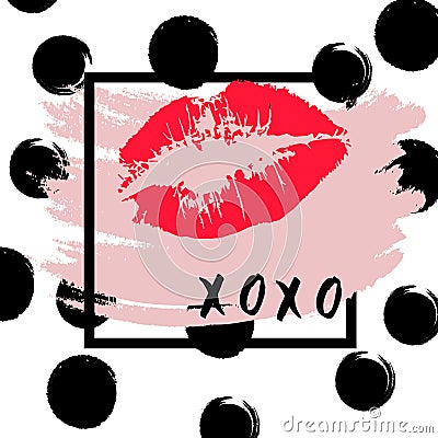 XOXO hugs and kisses lipstick kiss on a white background. Vector Illustration