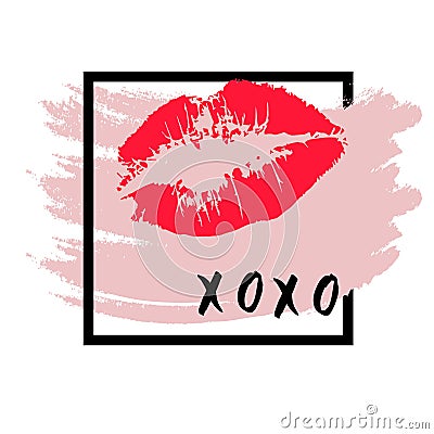 XOXO hugs and kisses lipstick kiss on a white background. Vector Illustration