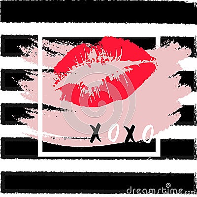 XOXO hugs and kisses lipstick kiss on a white background. Vector Illustration