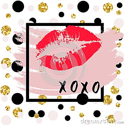XOXO hugs and kisses lipstick kiss on a white background. Vector. Vector Illustration