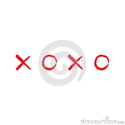 Xoxo Hugs and kisses Sign symbol mark Love card Red Chalk line Word text lettering. Flat design White background Isolated. Vector Illustration