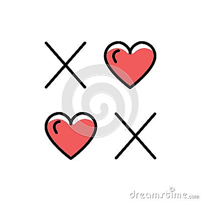 XOXO icon - hugs and kisses line art lettering and hearts on a white background. Vector Illustration