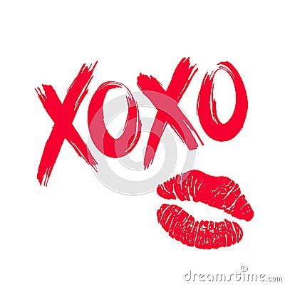 XOXO and lipstick kiss Vector Illustration