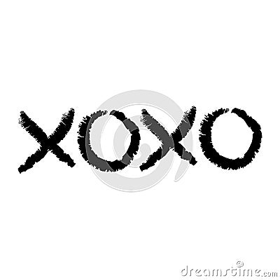 Xoxo phrase sketch saying. Hugs and kisses. Happy Valentines day sign symbol. Black color. Cute graphic object. Love greeting card Vector Illustration