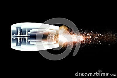 Xray jet engine with fire isolated on black Stock Photo