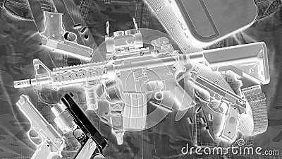 Xray scan detects gun weapon in criminals bag in the airport, Baggage screening. Stock Photo