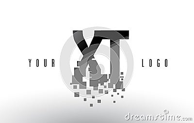 XT X T Pixel Letter Logo with Digital Shattered Black Squares Vector Illustration