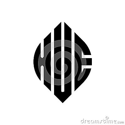 XUE circle letter logo design with circle and ellipse shape. XUE ellipse letters with typographic style. The three initials form a Vector Illustration