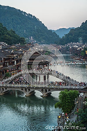 Xueqiao Snow Bridge in Feng huang seen from above Editorial Stock Photo