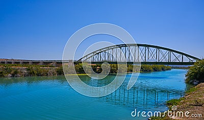 Xuquer Jucar river metal bridge in Fortaleny of Valencia Stock Photo