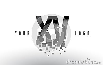 XV X V Pixel Letter Logo with Digital Shattered Black Squares Vector Illustration
