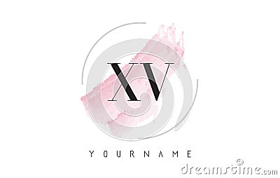 XV X V Watercolor Letter Logo Design with Circular Brush Pattern Vector Illustration