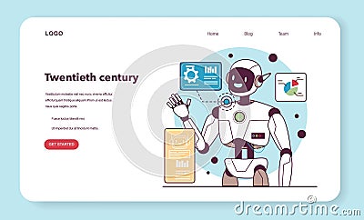 XX century web banner or landing page. Robotics and automation development. Vector Illustration