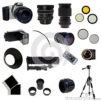 XXL. Photographic equipment set. 16 elements Stock Photo