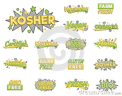 XXL seof of artistic food and drink quality badges. Vector Illustration