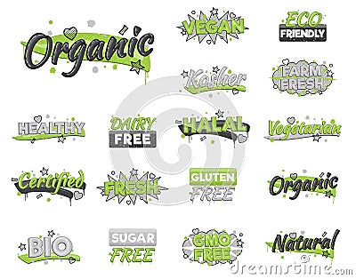 XXL seof of artistic food and drink quality badges. Vector Illustration