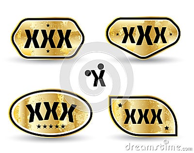 XXX tag banner set gold style. Vector Illustration