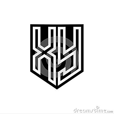 XY Logo monogram shield geometric white line inside black shield color design Vector Illustration