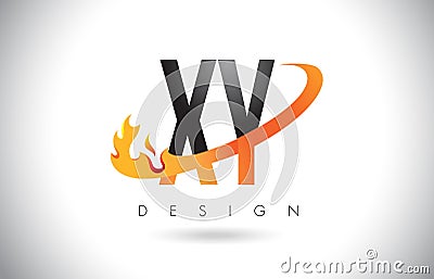 XY X Y Letter Logo with Fire Flames Design and Orange Swoosh. Vector Illustration