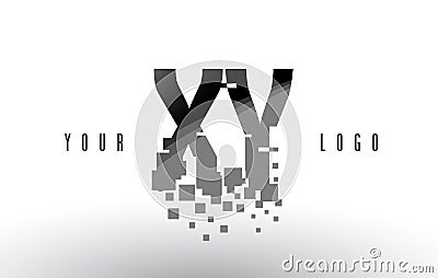 XY X Y Pixel Letter Logo with Digital Shattered Black Squares Vector Illustration