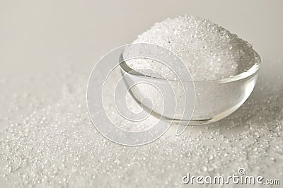 Xylitol sweetener - sugar substitute - crystals in a glass bowl Stock Photo