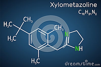 Xylometazoline, xylomethazoline molecule. It is used for the treatment of nasal congestion. Structural chemical formula Vector Illustration