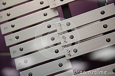 Xylophone closeup blue background Stock Photo