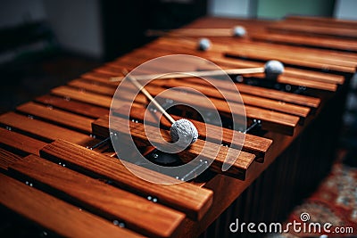 Xylophone closeup, wooden percussion instrument Stock Photo