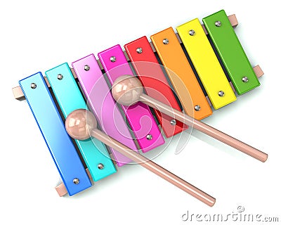 Xylophone with two drum sticks 3d illustration Cartoon Illustration