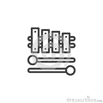 Xylophone with two drumsticks line icon Vector Illustration