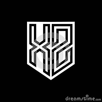 XZ Logo monogram shield geometric black line inside white shield color design Vector Illustration